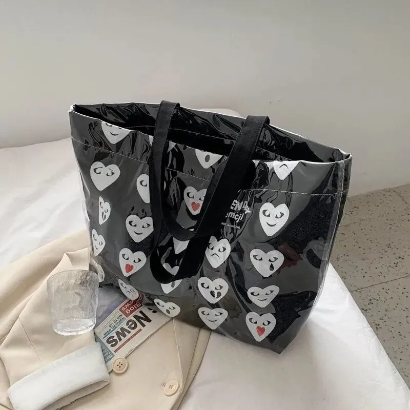 Christmas Gift Women Spring Summer New Fashion PVC Canvas Large Capacity Shoulder Underarm Bag Vintage Printing Ladies Bucket Shopping Handbag