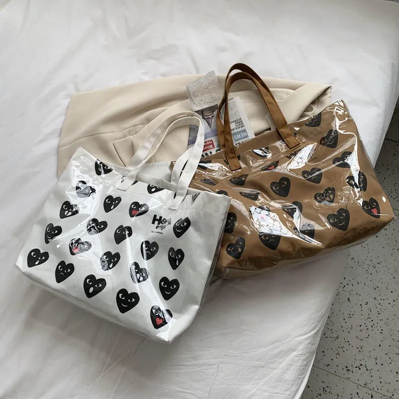 Christmas Gift Women Spring Summer New Fashion PVC Canvas Large Capacity Shoulder Underarm Bag Vintage Printing Ladies Bucket Shopping Handbag