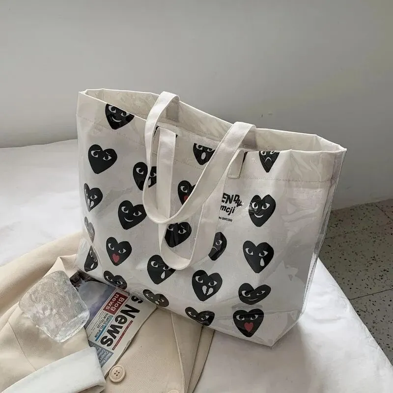Christmas Gift Women Spring Summer New Fashion PVC Canvas Large Capacity Shoulder Underarm Bag Vintage Printing Ladies Bucket Shopping Handbag