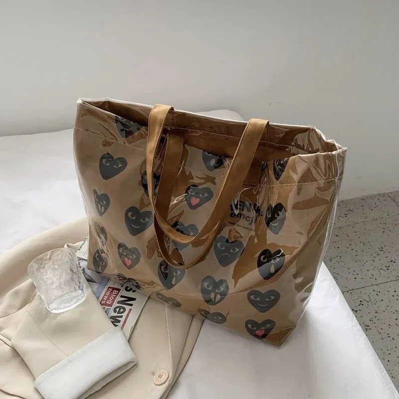 Christmas Gift Women Spring Summer New Fashion PVC Canvas Large Capacity Shoulder Underarm Bag Vintage Printing Ladies Bucket Shopping Handbag