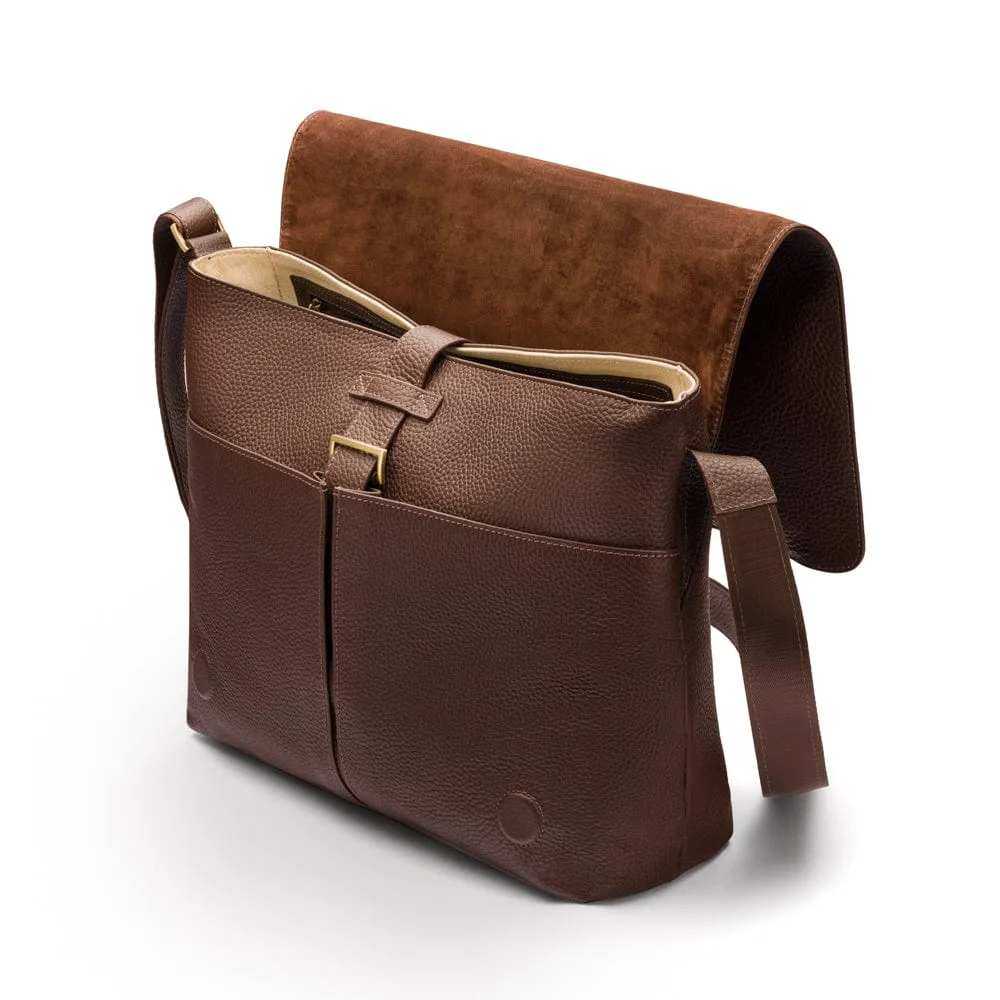 Classic Postman's Leather Messenger Bag - Brown Pebble Grain