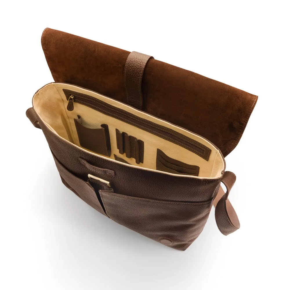 Classic Postman's Leather Messenger Bag - Brown Pebble Grain