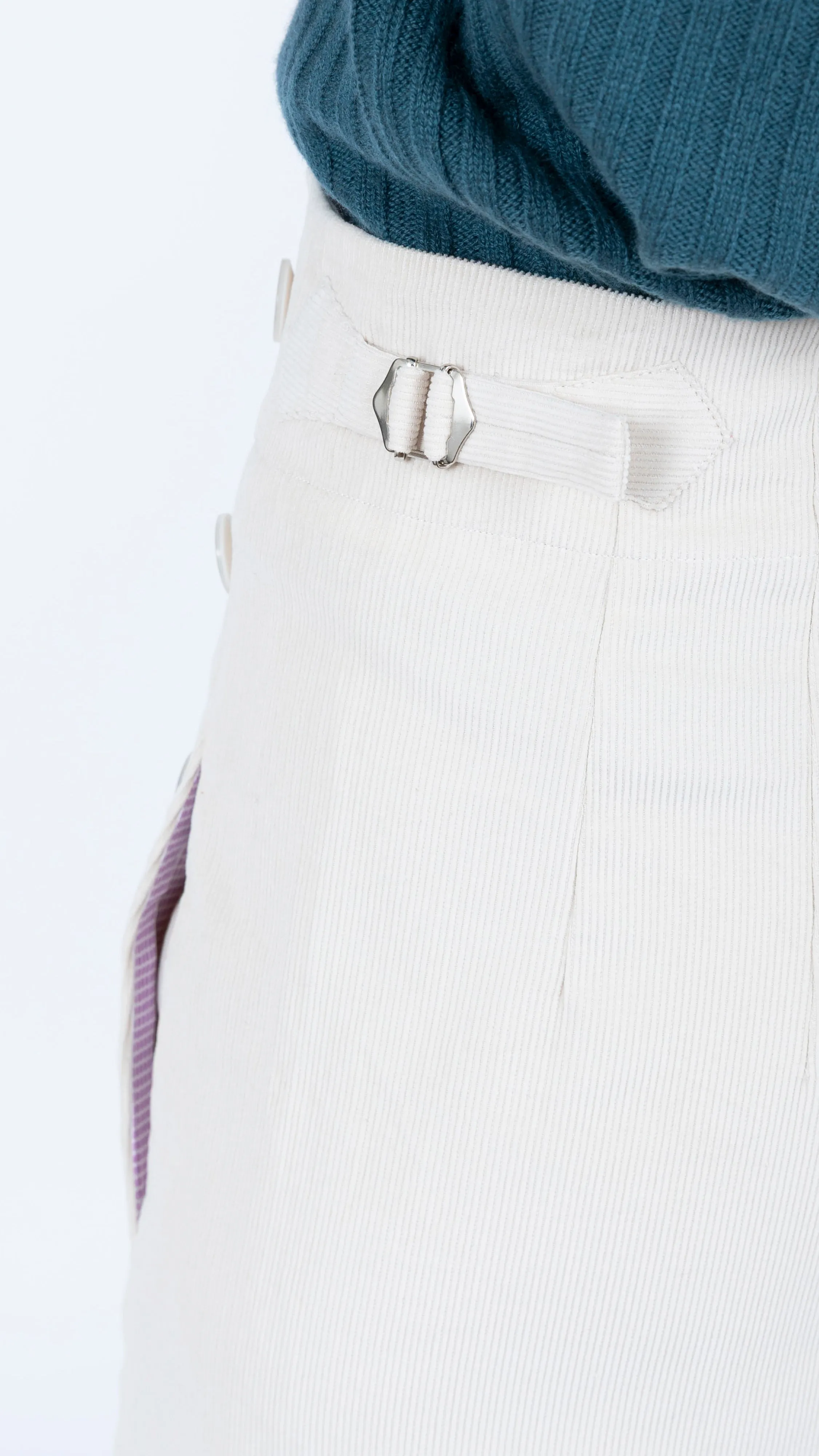Claudia Corduroy Cropped Adjuster Buckle Pant Ivory
