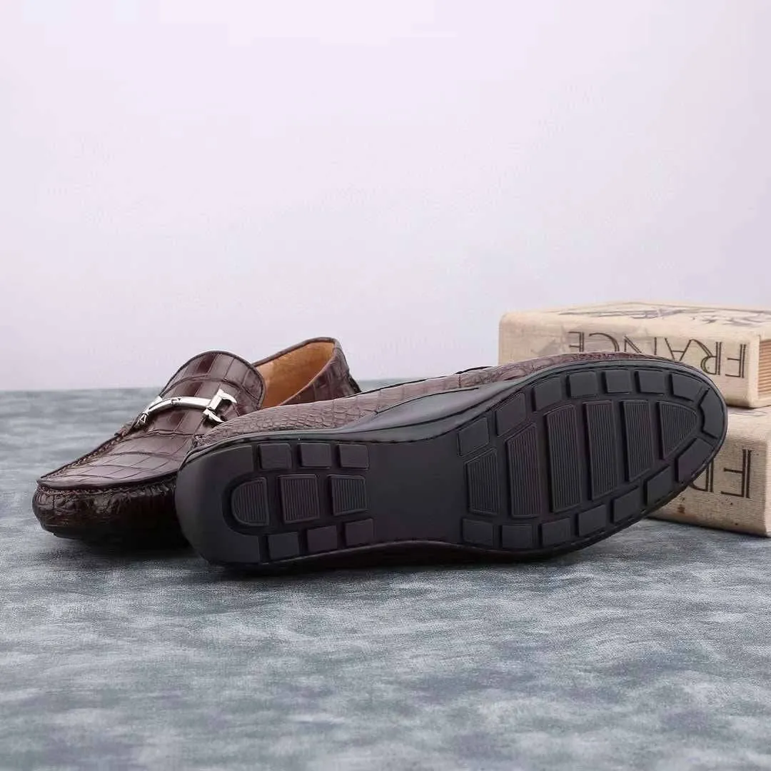 Crocodile Shoes Men's  Crocodile Leather Slip-On Bit Loafers
