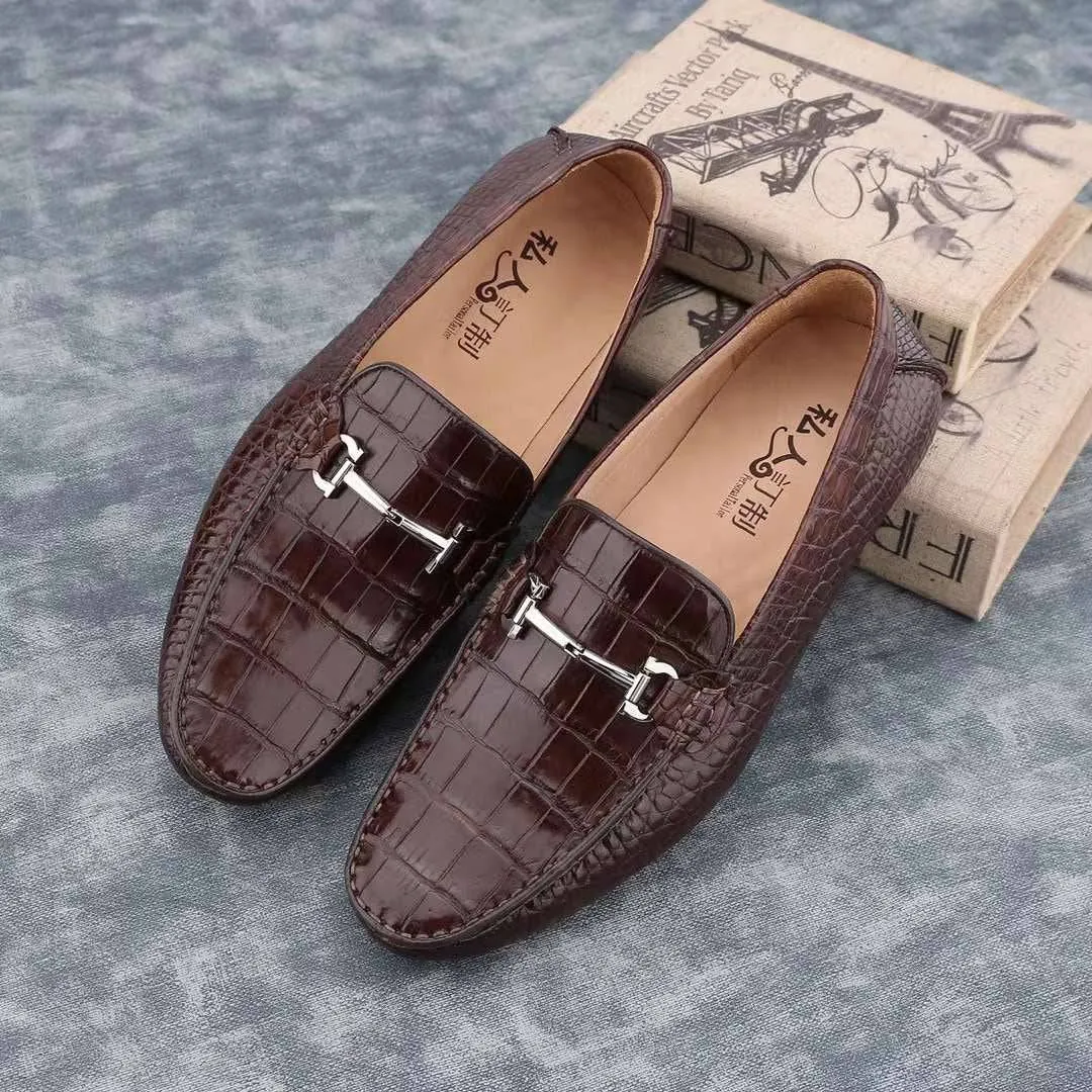 Crocodile Shoes Men's  Crocodile Leather Slip-On Bit Loafers