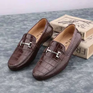 Crocodile Shoes Men's  Crocodile Leather Slip-On Bit Loafers
