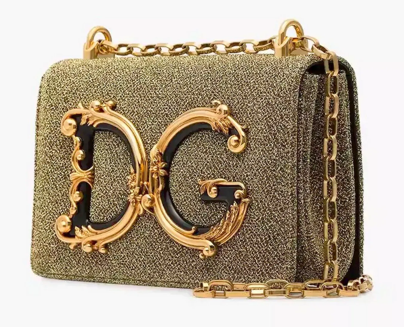 Crossbody Lurex Metallic Shoulder Bag with Chain Strap -Silver or Gold