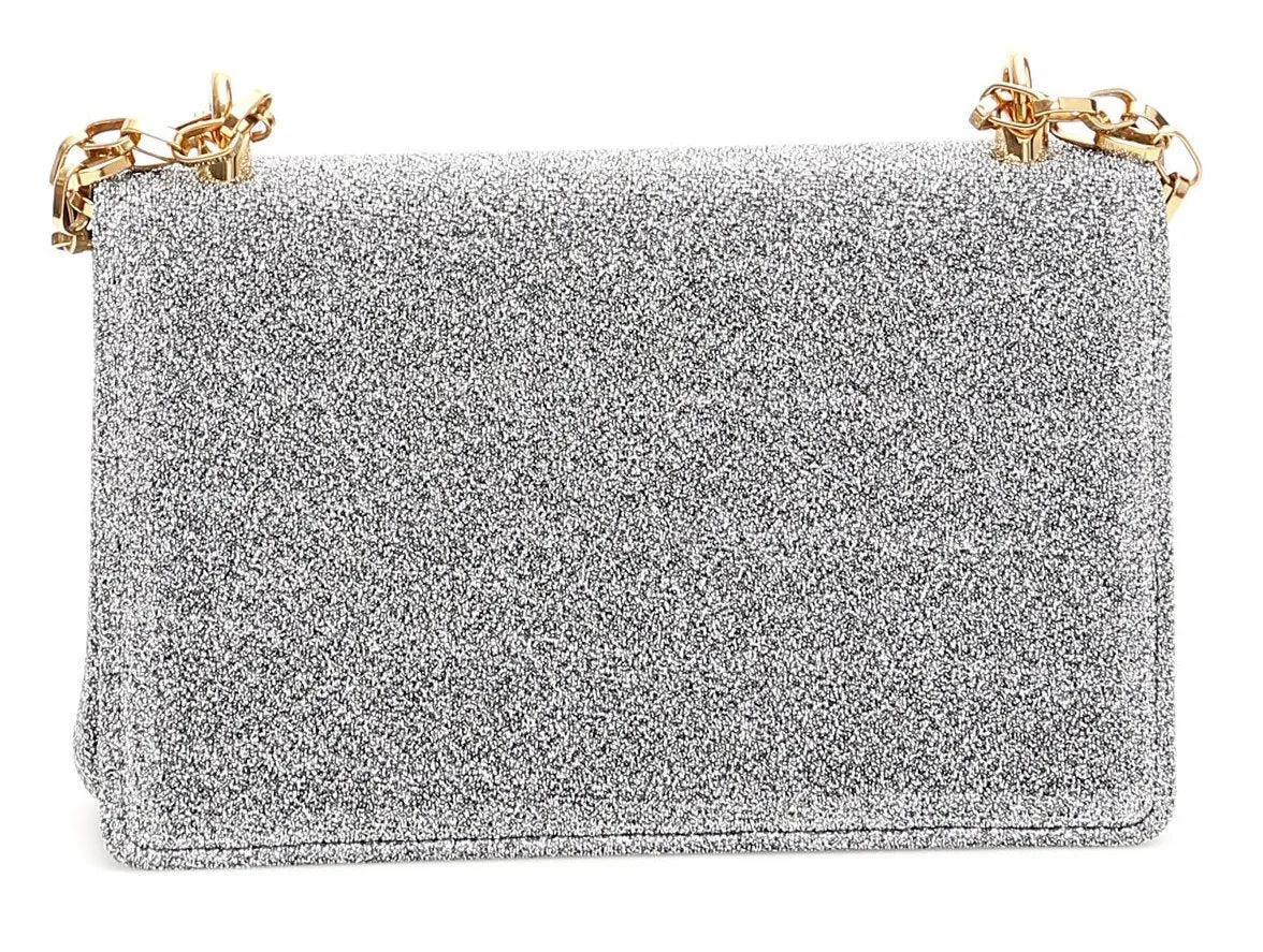 Crossbody Lurex Metallic Shoulder Bag with Chain Strap -Silver or Gold