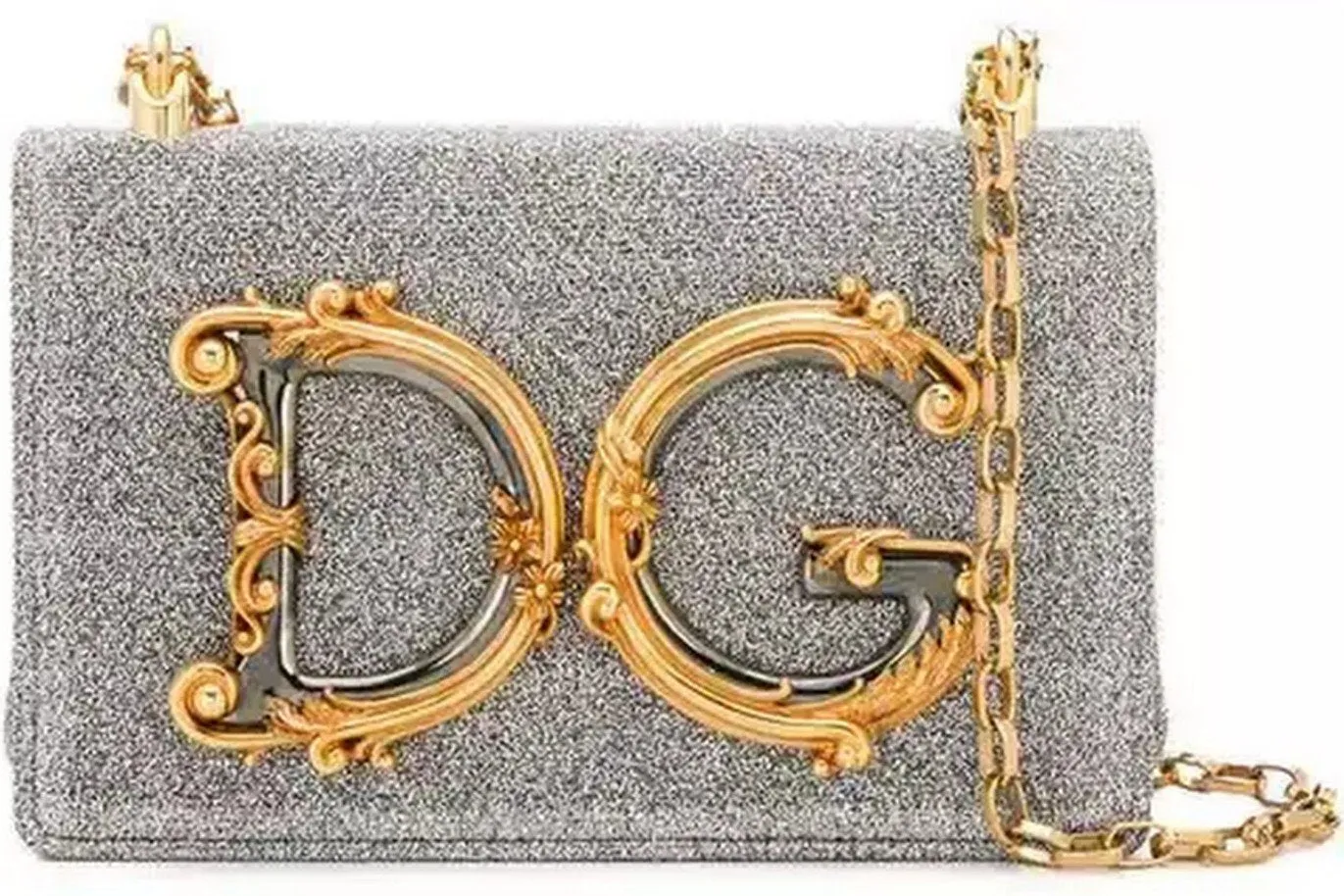 Crossbody Lurex Metallic Shoulder Bag with Chain Strap -Silver or Gold