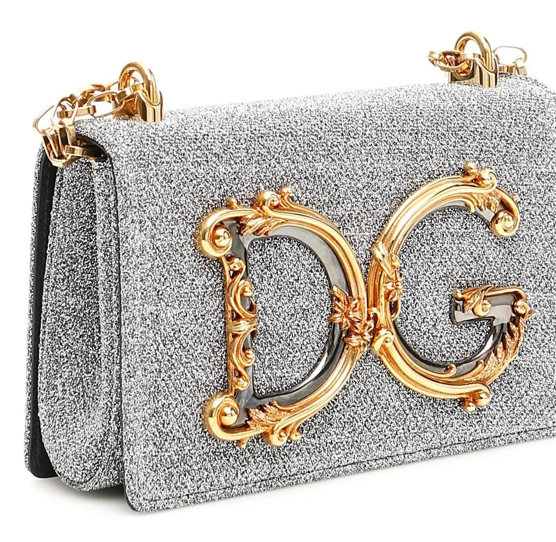 Crossbody Lurex Metallic Shoulder Bag with Chain Strap -Silver or Gold