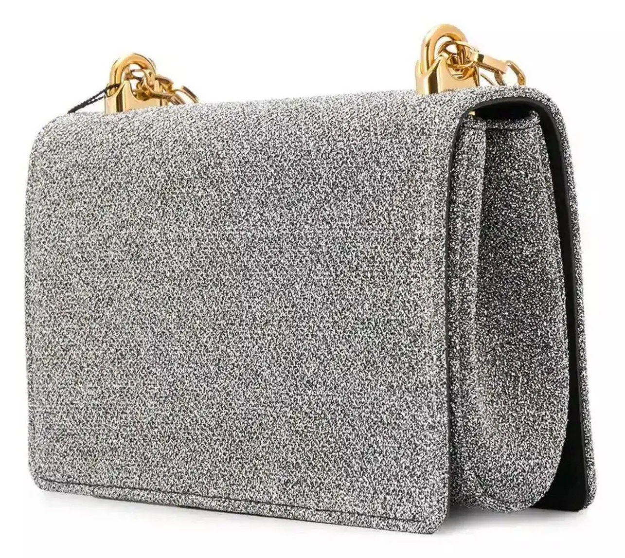 Crossbody Lurex Metallic Shoulder Bag with Chain Strap -Silver or Gold
