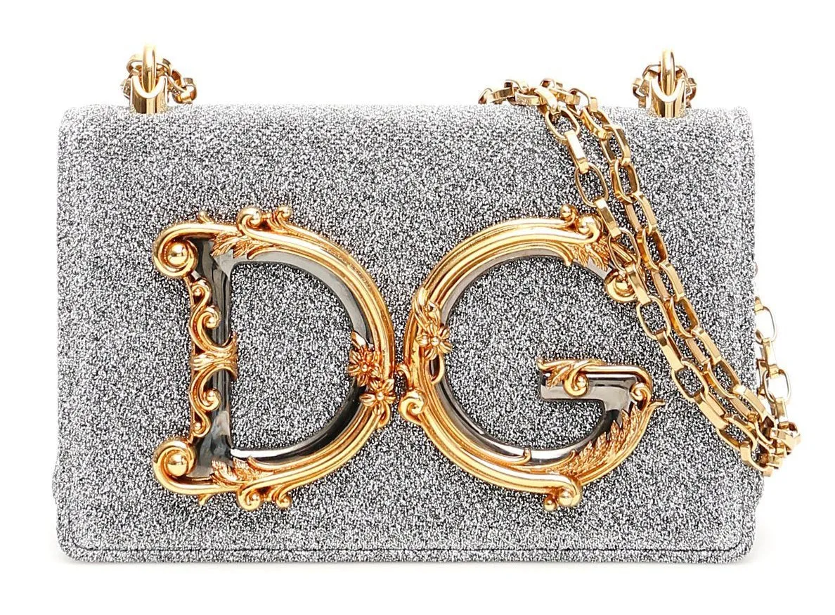 Crossbody Lurex Metallic Shoulder Bag with Chain Strap -Silver or Gold