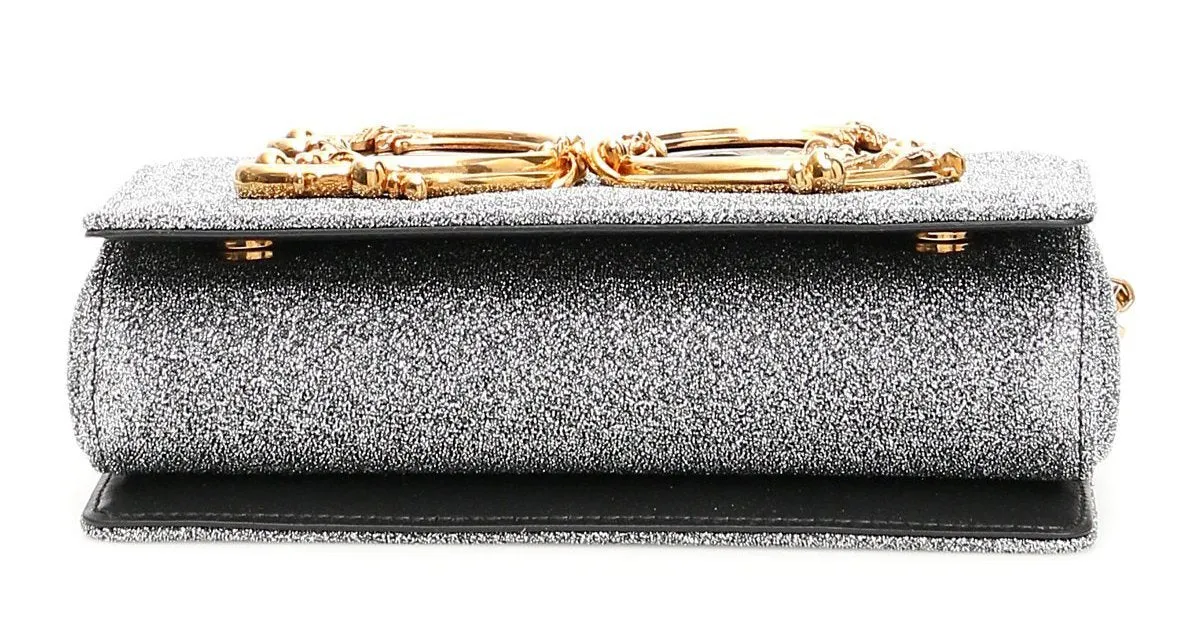 Crossbody Lurex Metallic Shoulder Bag with Chain Strap -Silver or Gold