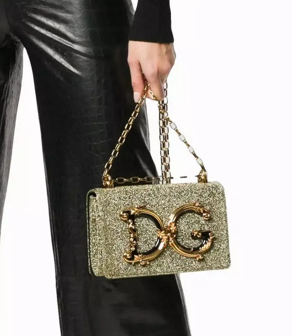 Crossbody Lurex Metallic Shoulder Bag with Chain Strap -Silver or Gold