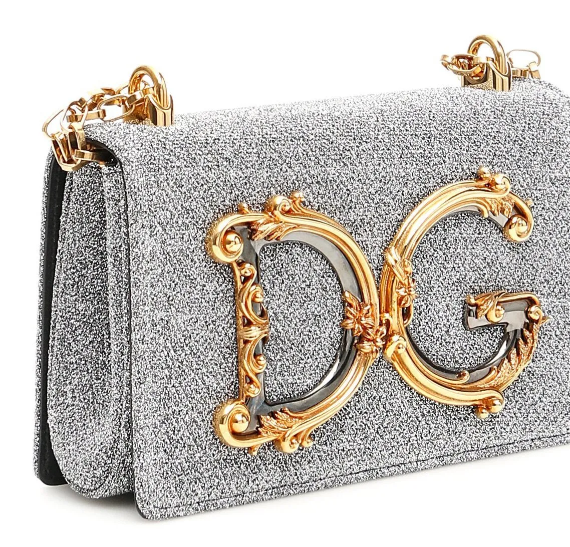 Crossbody Lurex Metallic Shoulder Bag with Chain Strap -Silver or Gold