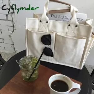 Cyflymder Canvas Simple Totes With Many Pockets Messenger Bags Large Capacity Shoulder Bag Female Big Handbag