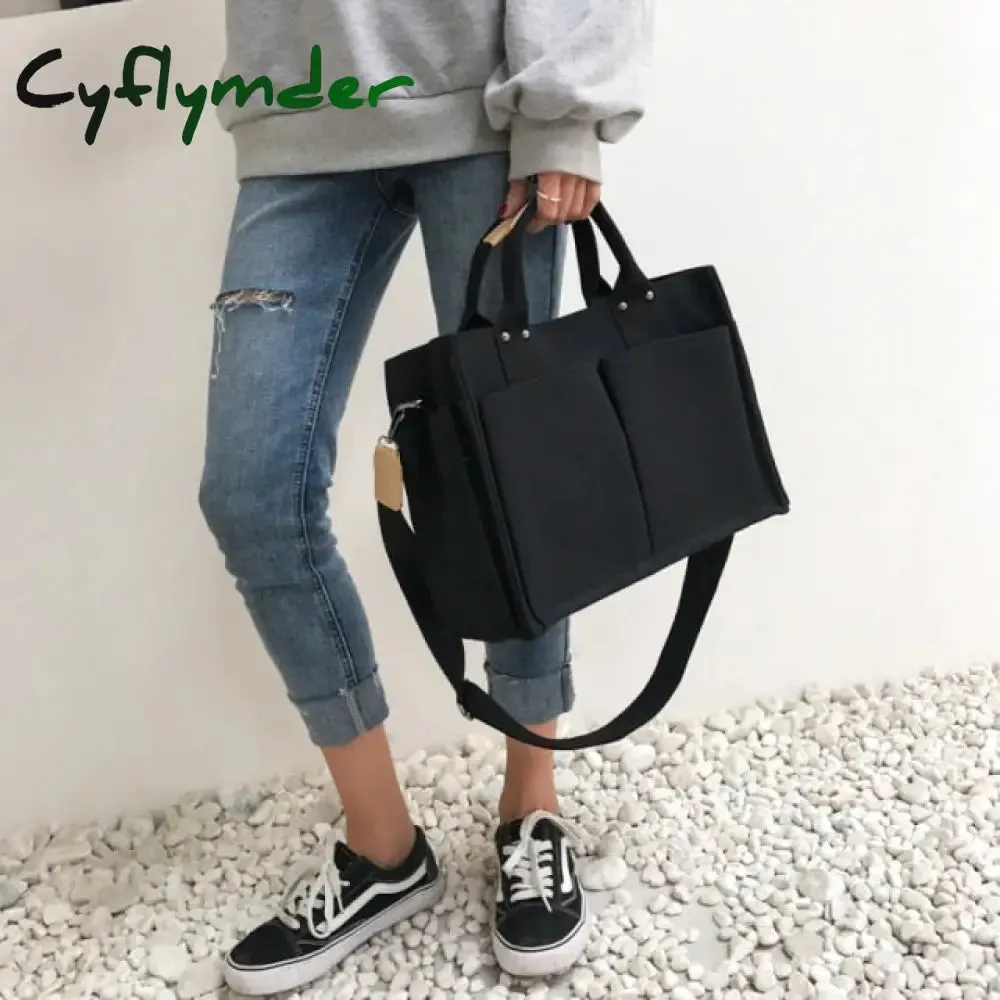 Cyflymder casual canvas large capacity tote women handbags designer wide strap shoulder crossbody bags lady shopper bag female big purses