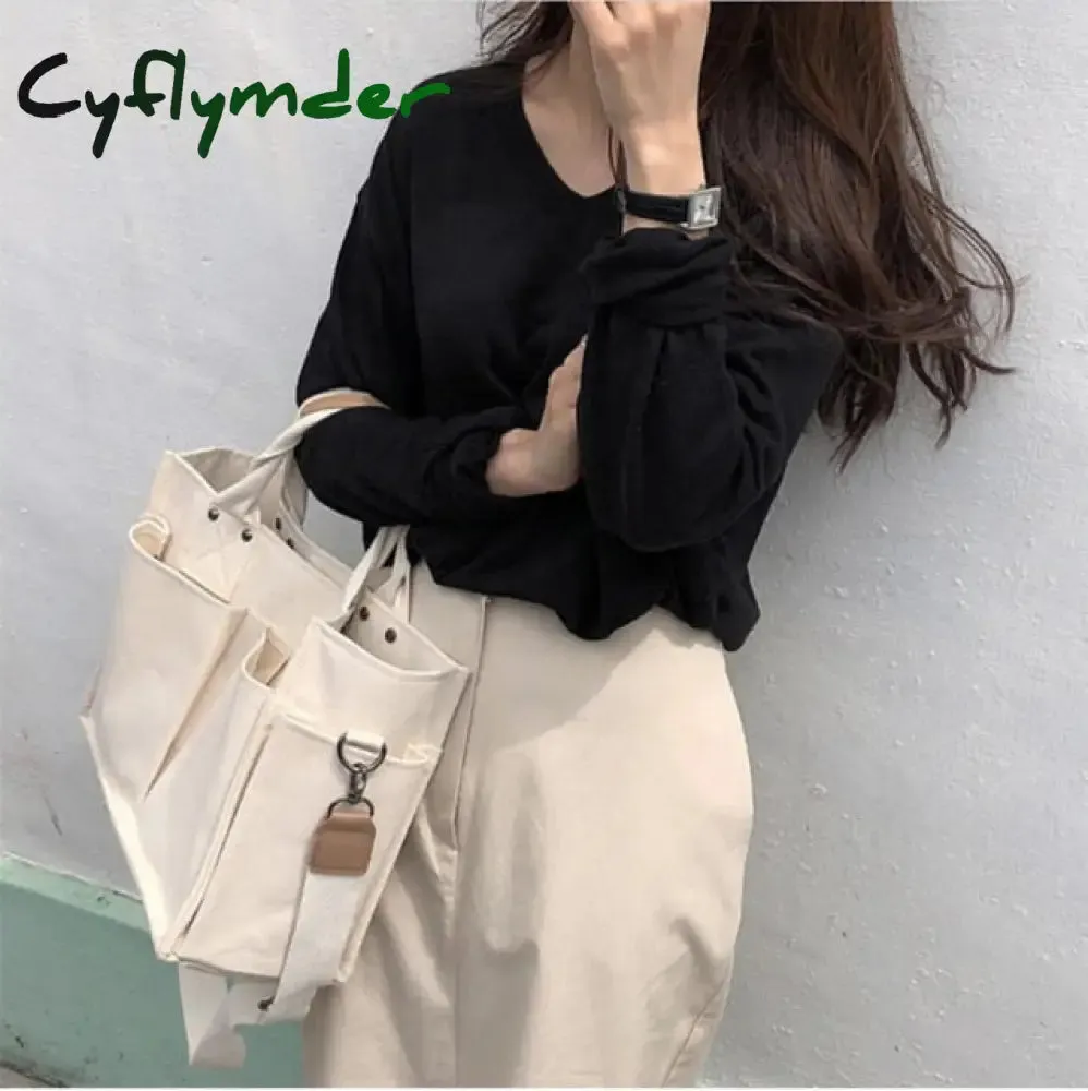 Cyflymder casual canvas large capacity tote women handbags designer wide strap shoulder crossbody bags lady shopper bag female big purses