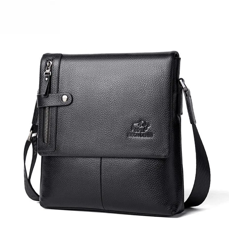 DENIM Genuine Leather Men Shoulder Bag High Quality Cowhide Crossbody Bag