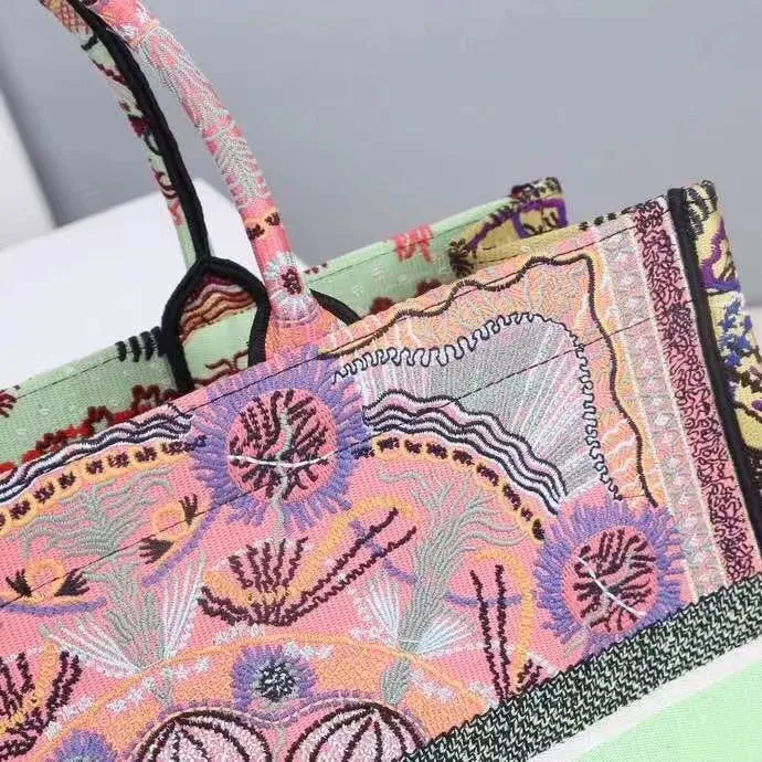 DI Large Book Tote Multicolor In Lights Embroidery, Pink Multicolor, For Women Women’s Handbags, Shoulder Bags, 42cm CD