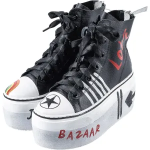 DONNA JENNIFER BAZAAR VOGUE GRAFFITI STYLE CHUNKY PLATFORM LEATHER WOMEN SHOES