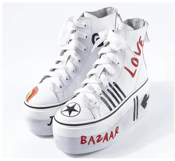DONNA JENNIFER BAZAAR VOGUE GRAFFITI STYLE CHUNKY PLATFORM LEATHER WOMEN SHOES