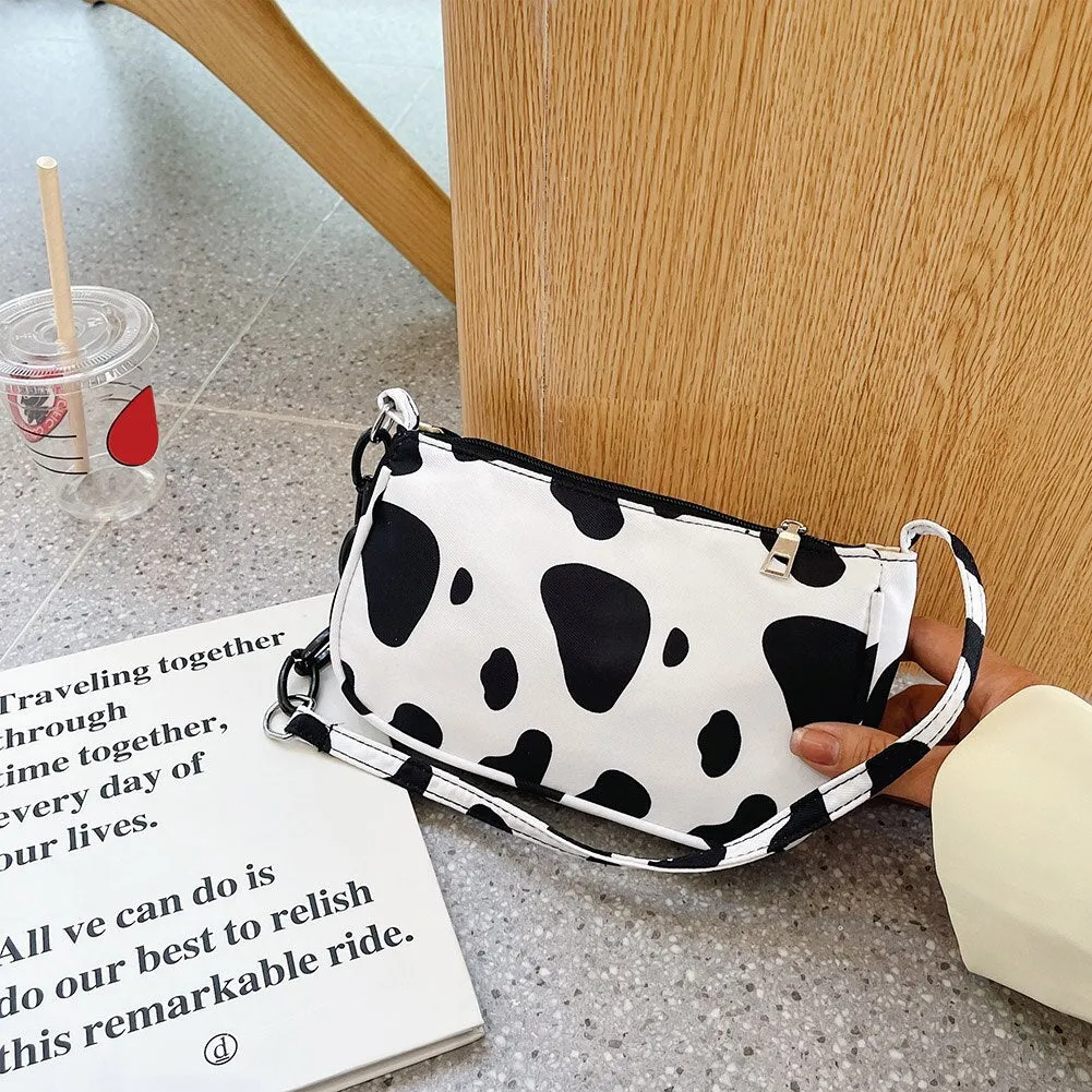 Fashion Cow Milk Print Underarm Shoulder Bags Nylon Women Handbag Totes Female Casual Popular Simple Female Daily Top-handle Bag