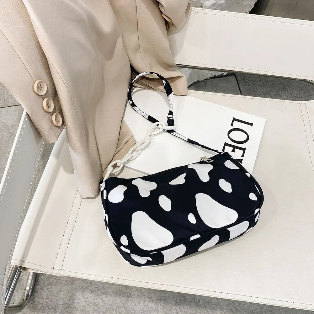 Fashion Cow Milk Print Underarm Shoulder Bags Nylon Women Handbag Totes Female Casual Popular Simple Female Daily Top-handle Bag