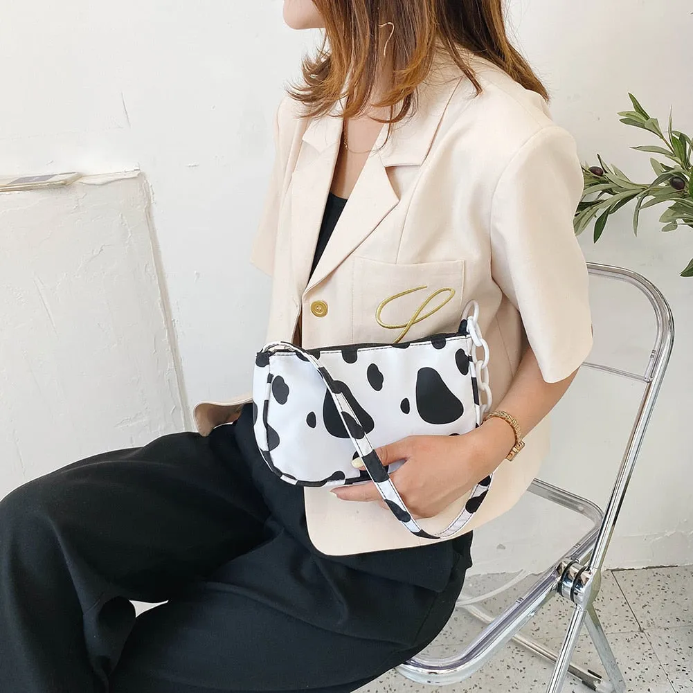 Fashion Cow Milk Print Underarm Shoulder Bags Nylon Women Handbag Totes Female Casual Popular Simple Female Daily Top-handle Bag