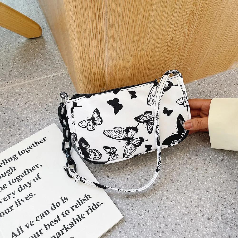 Fashion Cow Milk Print Underarm Shoulder Bags Nylon Women Handbag Totes Female Casual Popular Simple Female Daily Top-handle Bag