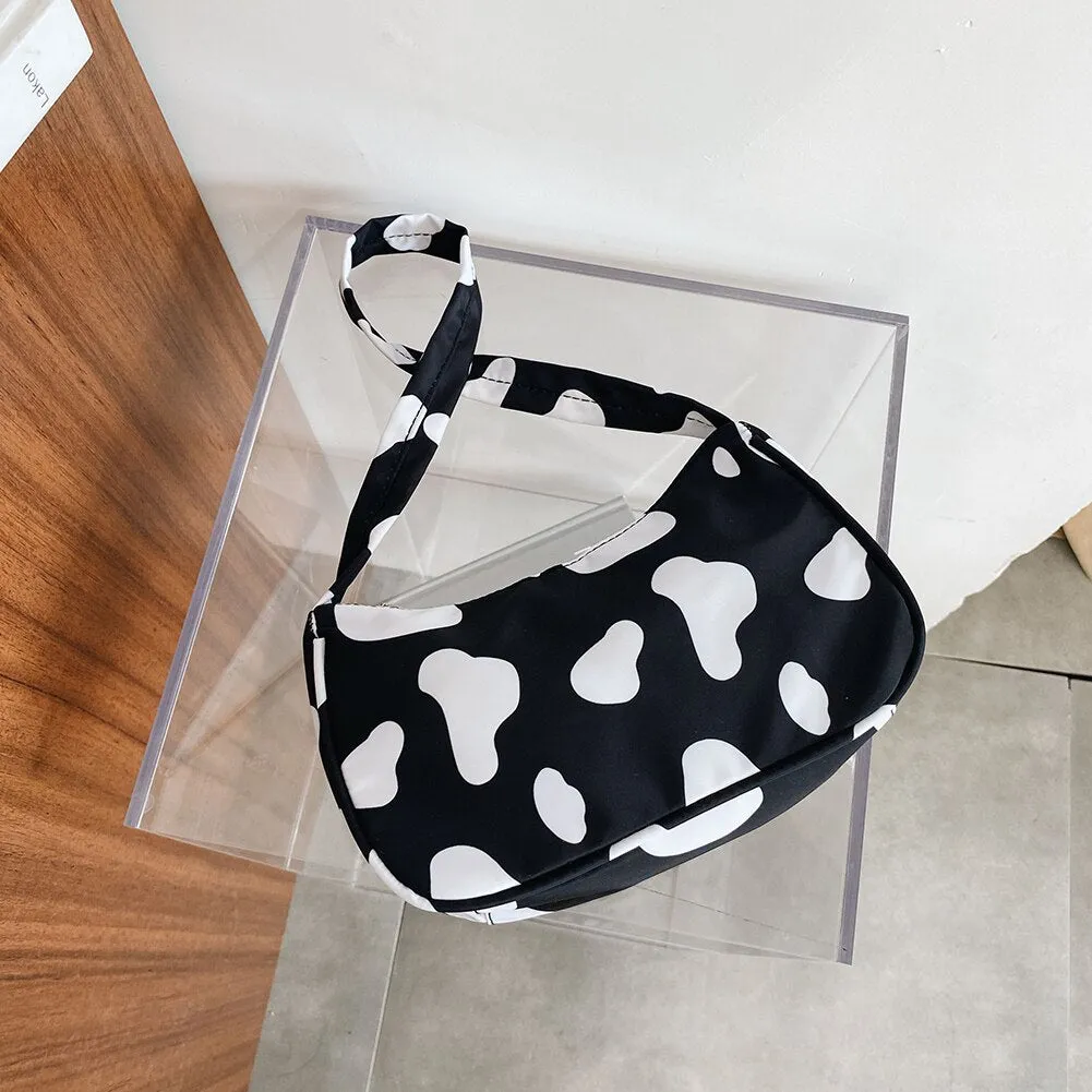 Fashion Cow Milk Print Underarm Shoulder Bags Nylon Women Handbag Totes Female Casual Popular Simple Female Daily Top-handle Bag