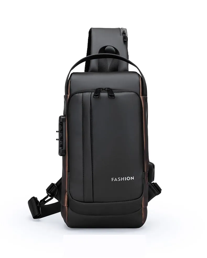 Fashion Men Sling Bag Pack with Lock Waterproof Anti-Theft Chest Bag with USB Charging Port Shoulder Bag Body Backpack with TSA Lock