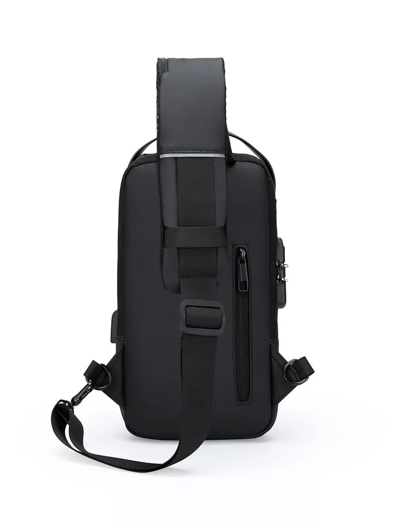 Fashion Men Sling Bag Pack with Lock Waterproof Anti-Theft Chest Bag with USB Charging Port Shoulder Bag Body Backpack with TSA Lock