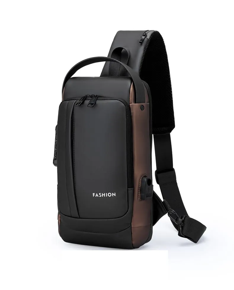 Fashion Men Sling Bag Pack with Lock Waterproof Anti-Theft Chest Bag with USB Charging Port Shoulder Bag Body Backpack with TSA Lock