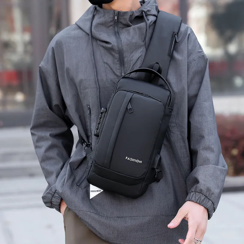 Fashion Men Sling Bag Pack with Lock Waterproof Anti-Theft Chest Bag with USB Charging Port Shoulder Bag Body Backpack with TSA Lock