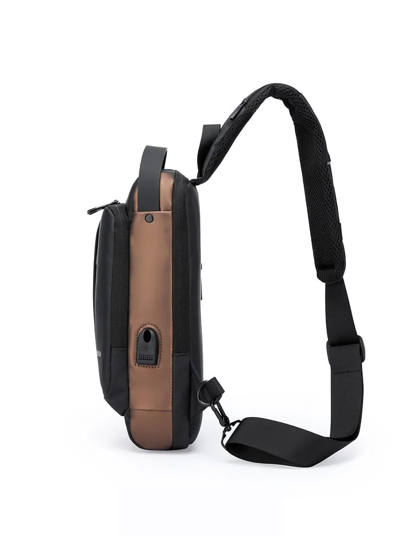 Fashion Men Sling Bag Pack with Lock Waterproof Anti-Theft Chest Bag with USB Charging Port Shoulder Bag Body Backpack with TSA Lock