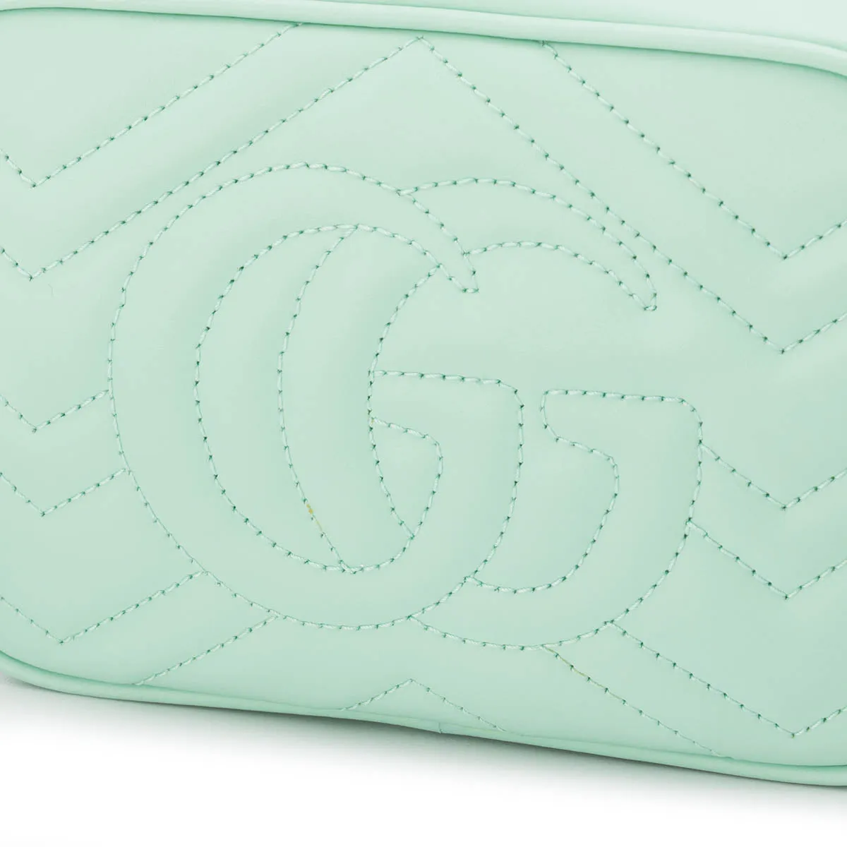 GG Marmont Camera Mini Green Crossbody Bag in Calfskin, Silver hardware
