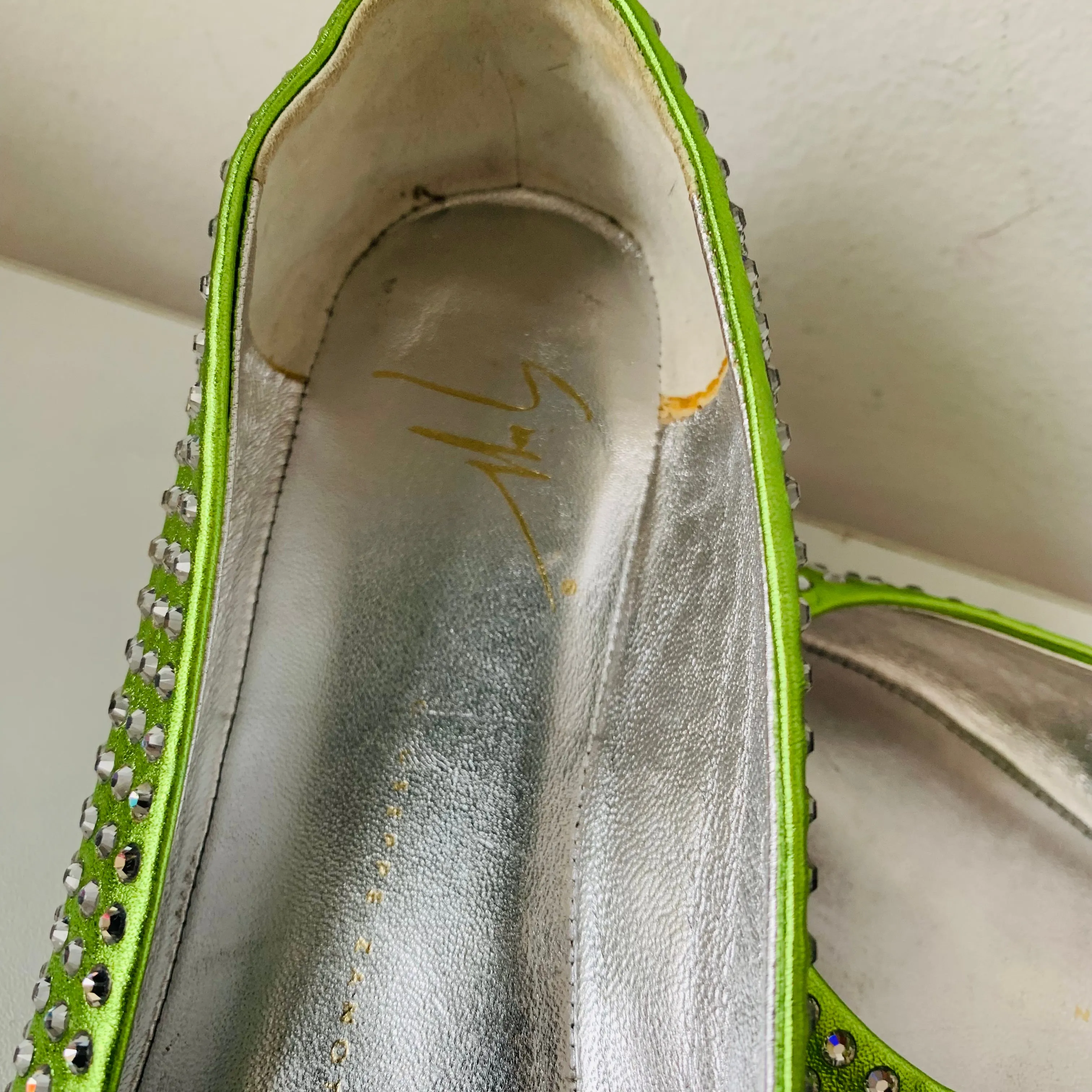 Giuseppe Zanotti Lime Green Rhinestone Ballet Flats Size 39