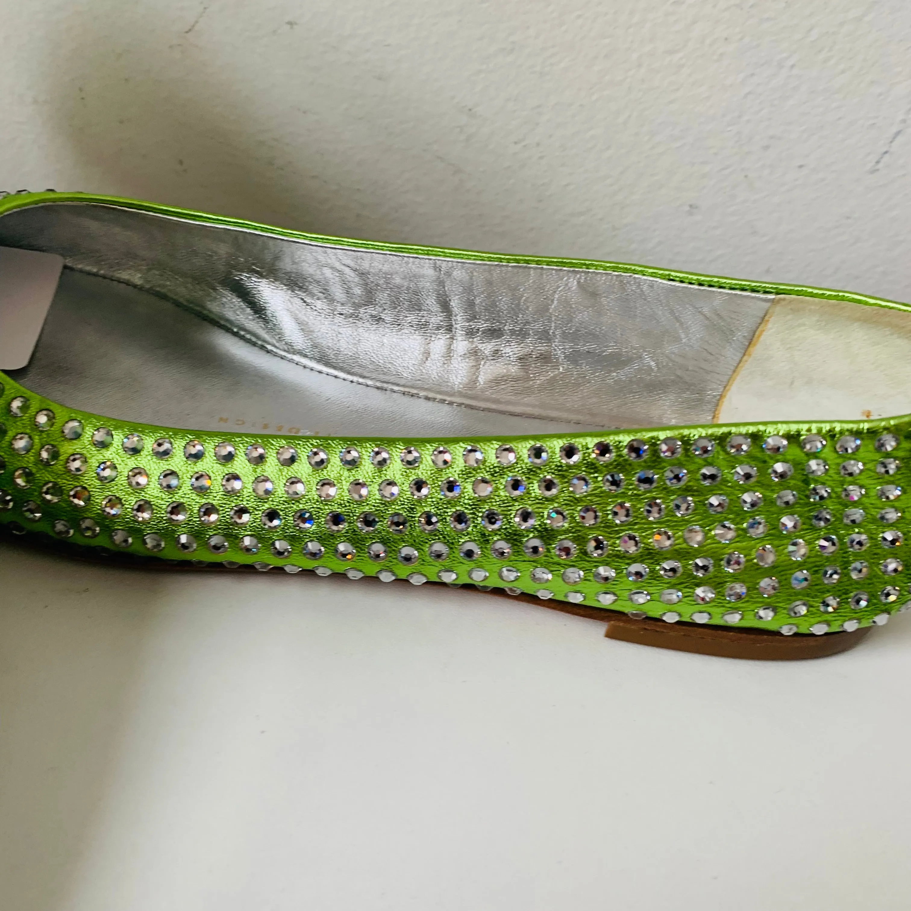Giuseppe Zanotti Lime Green Rhinestone Ballet Flats Size 39