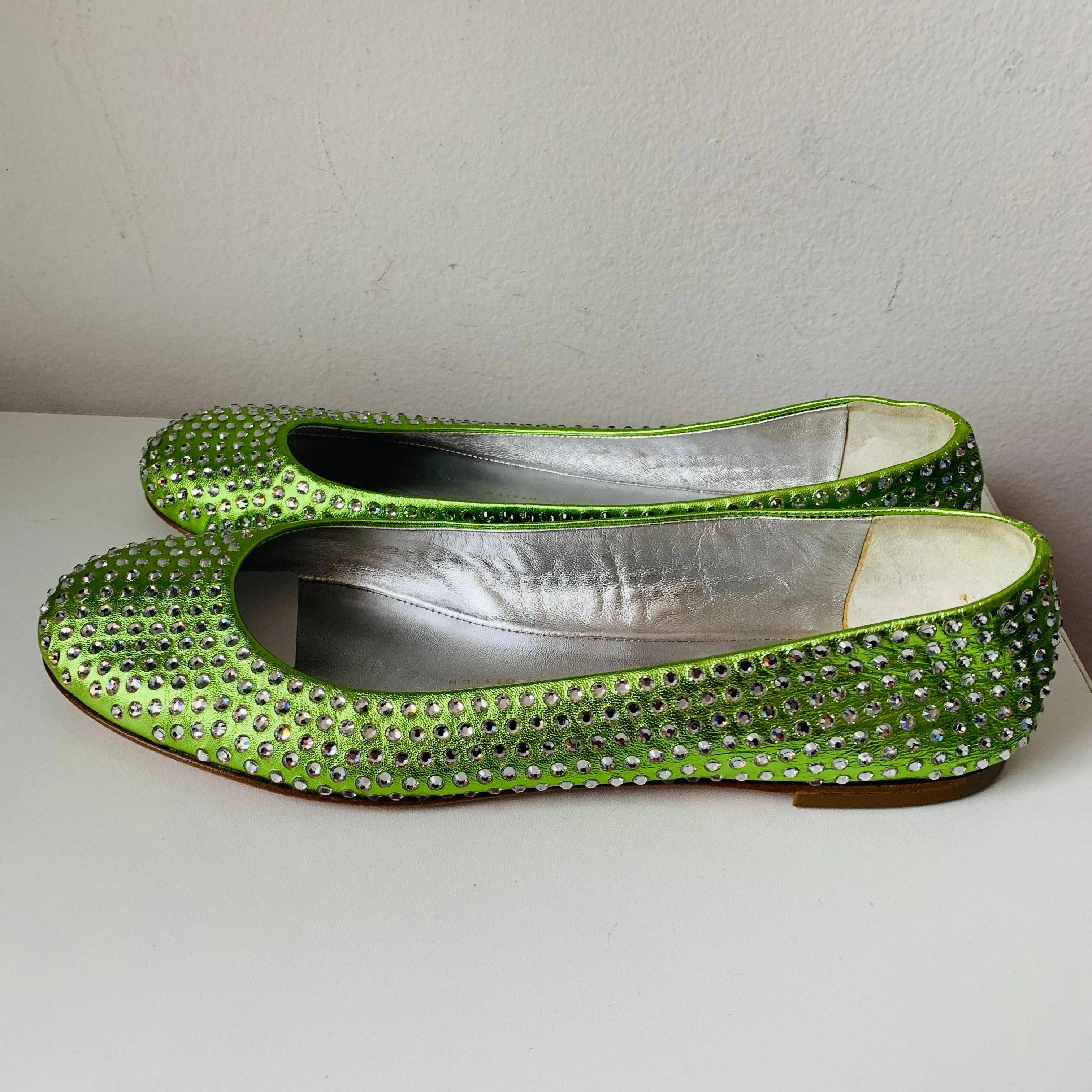 Giuseppe Zanotti Lime Green Rhinestone Ballet Flats Size 39