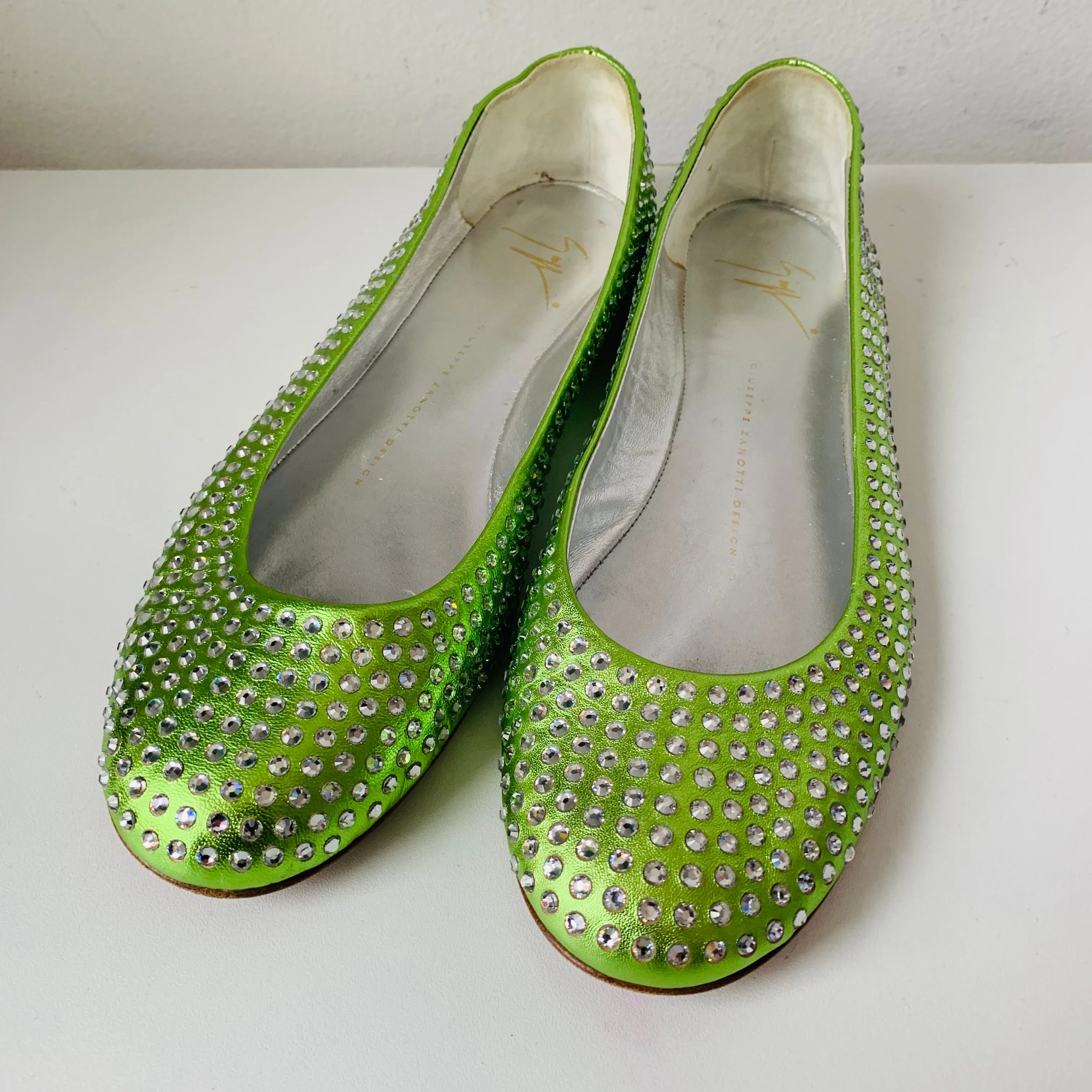 Giuseppe Zanotti Lime Green Rhinestone Ballet Flats Size 39