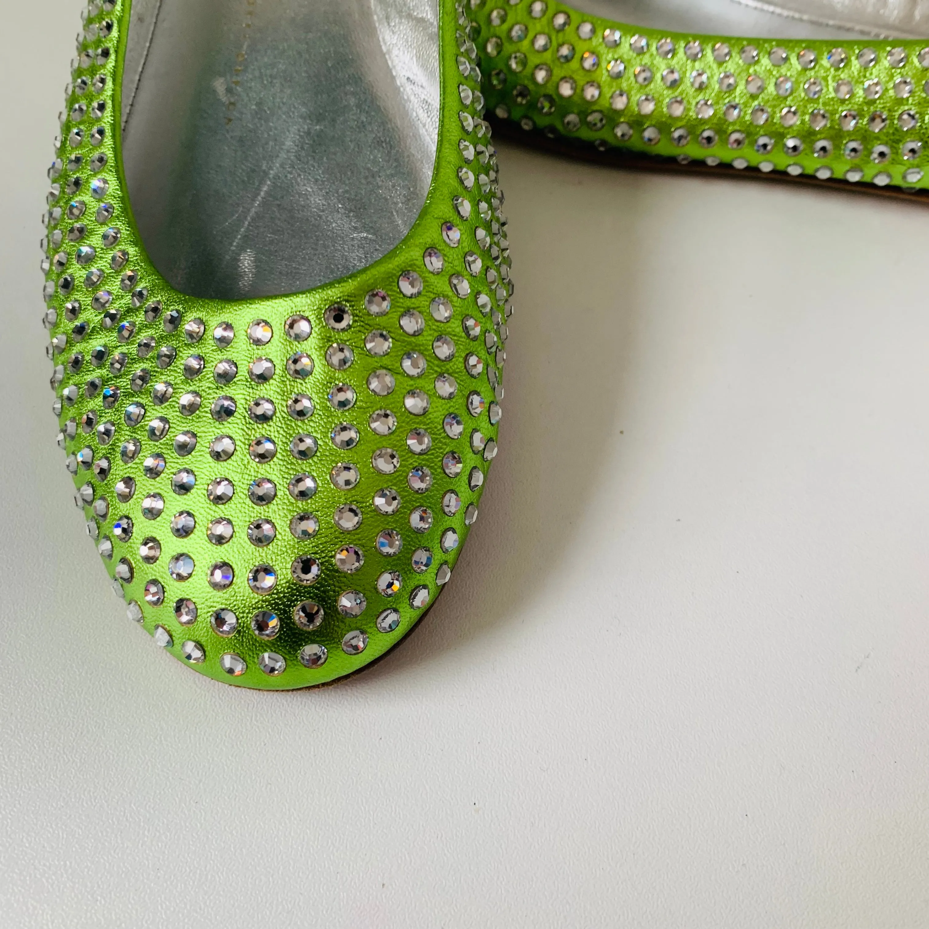 Giuseppe Zanotti Lime Green Rhinestone Ballet Flats Size 39