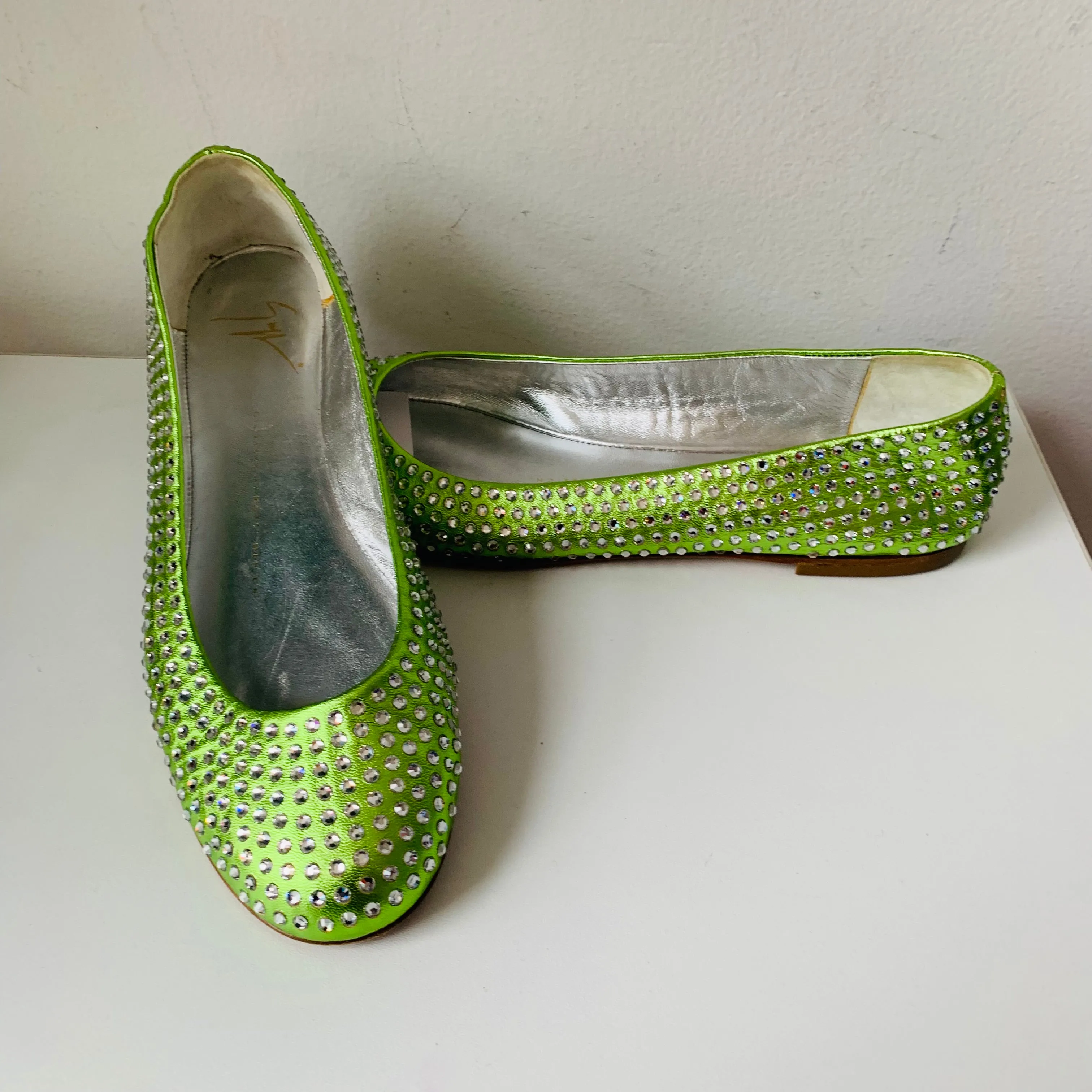 Giuseppe Zanotti Lime Green Rhinestone Ballet Flats Size 39