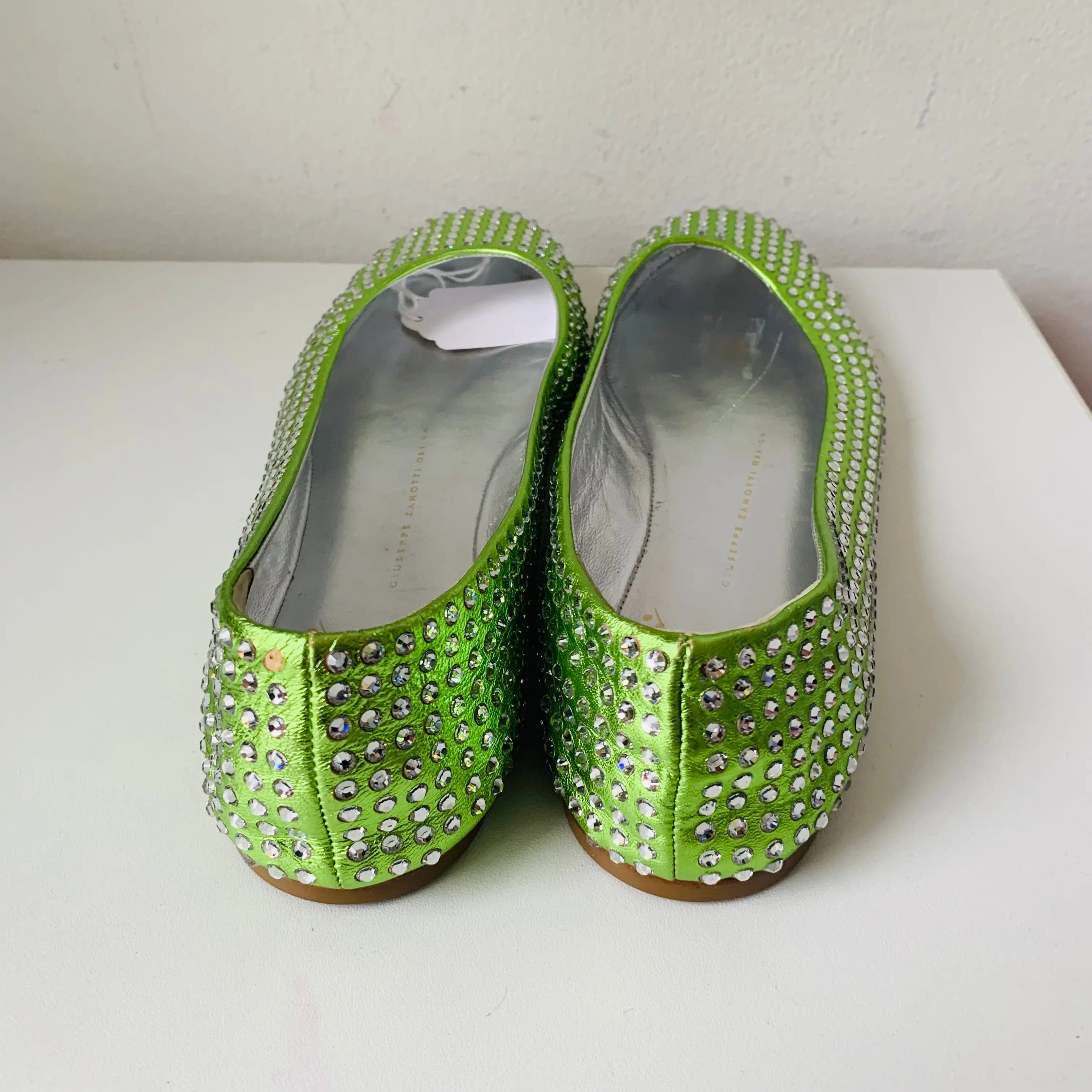 Giuseppe Zanotti Lime Green Rhinestone Ballet Flats Size 39