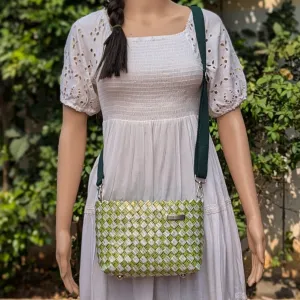 Green White Designer Origami Handcrafted Basketry Sling (NBB1124-017) PS_W