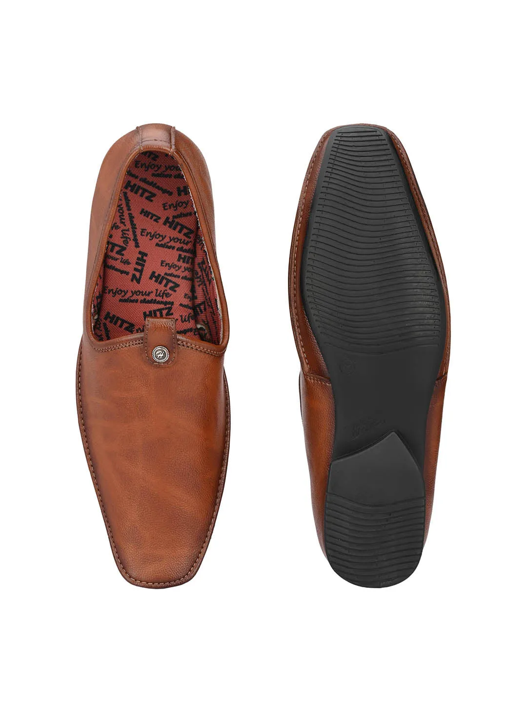 Hitz Men's Tan Synthetic Slip-On Ethnic Shoes