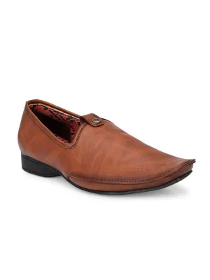 Hitz Men's Tan Synthetic Slip-On Ethnic Shoes