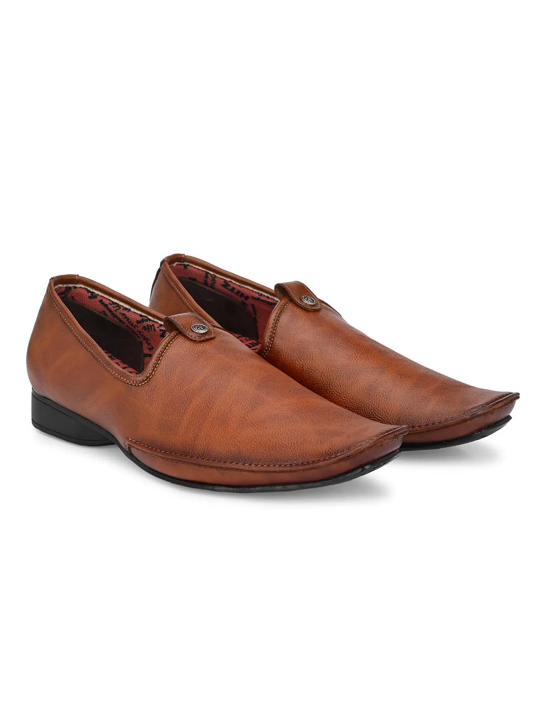 Hitz Men's Tan Synthetic Slip-On Ethnic Shoes
