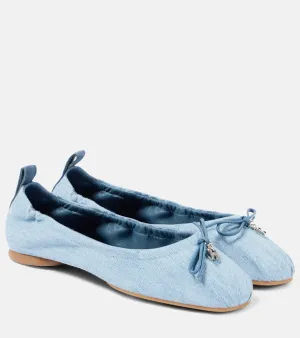 Hogan H684 bow-detail denim ballet flats