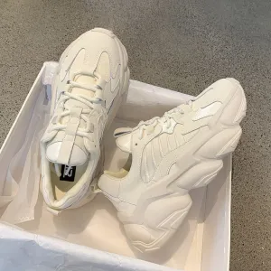JOSKAA2024 Black Platform Sneakers Women Shoes Casual Lace Up Thick Sole Shoes Woman Beige Chunky Sneakers Leather Vulcanize Shoes